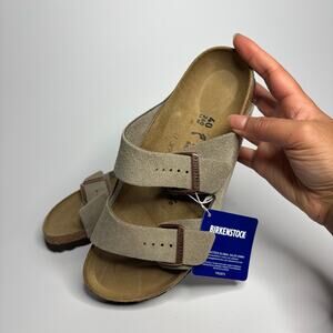 Birkenstock Unisex Arizona Suede Leather Two Strap Sandals in Taupe (Narrow)